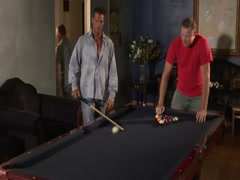 Blonde glasses babe's doggy style outside pool