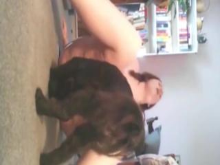 Blonde amateur girl getting licked by dog